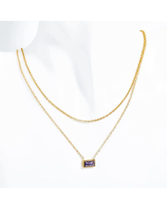 Wholesale Stainless Steel Necklace Rectangle Plating Inlaid Birthstone Zircon Layered Necklaces