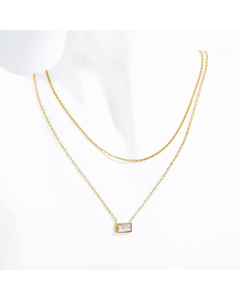 Wholesale Stainless Steel Necklace Rectangle Plating Inlaid Birthstone Zircon Layered Necklaces