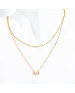 Wholesale Stainless Steel Necklace Rectangle Plating Inlaid Birthstone Zircon Layered Necklaces
