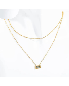 Wholesale Stainless Steel Necklace Rectangle Plating Inlaid Birthstone Zircon Layered Necklaces