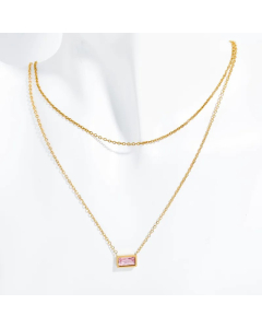 Wholesale Stainless Steel Necklace Rectangle Plating Inlaid Birthstone Zircon Layered Necklaces
