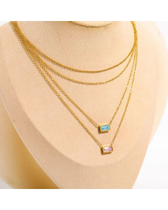 Simple Style Rectangle Titanium Steel Plating Inlay Birthstone Zircon 18K Gold Plated Layered Necklaces