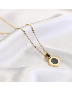 Simple Style Round Titanium Steel Inlay Rhinestones 14K Gold Plated Pendant Necklace