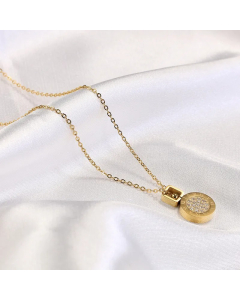 Simple Style Round Titanium Steel Inlay Rhinestones 14K Gold Plated Pendant Necklace