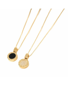 Simple Style Round Titanium Steel Inlay Rhinestones 14K Gold Plated Pendant Necklace