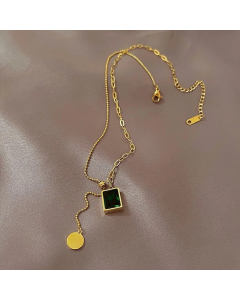 Emerald Stitching Stainless Steel Necklace