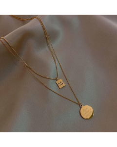 Double-Layer Round With Letter Stainless Steel Necklace