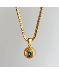 Wholesale Stainless Steel Necklace Rectangle Zircon 18K Gold Plated Pendant Necklace
