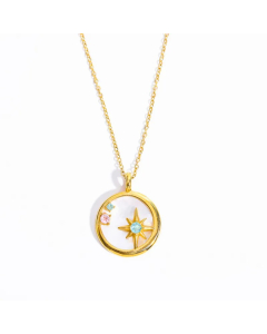 Gold Color Artistic Star Stainless Steel Polishing Zircon 18K Gold Plated Pendant Necklace