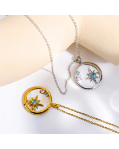 Artistic Star Stainless Steel Polishing Zircon 18K Gold Plated Pendant Necklace_colorza_4