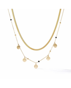 Modern Style Tree Feather Titanium Steel Plating 18K Gold Plated Layered Necklaces