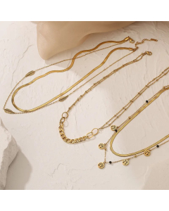 Modern Style Tree Feather Titanium Steel Plating 18K Gold Plated Layered Necklaces_colorza_3