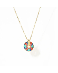 Elegant Flower Titanium Steel Enamel Plating 18K Gold Plated Pendant Necklace