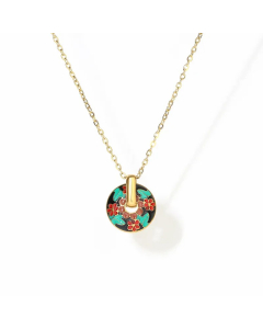 Elegant Flower Titanium Steel Enamel Plating 18K Gold Plated Pendant Necklace