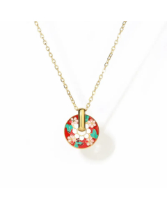 Elegant Flower Titanium Steel Enamel Plating 18K Gold Plated Pendant Necklace