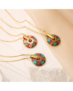 Elegant Flower Titanium Steel Enamel Plating 18K Gold Plated Pendant Necklace_colorza_3