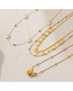 Modern Style Oval Butterfly Titanium Steel Plating 18K Gold Plated Pendant Necklace_colorza_3