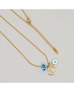 Simple Style Moon Crown Eye Stainless Steel Inlay Glass Necklace