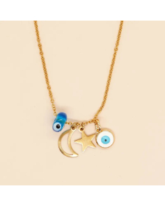 Simple Style Moon Crown Eye Stainless Steel Inlay Glass Necklace_colorza_1