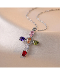 Casual Simple Style Cross Titanium Steel Inlay Zircon Pendant Necklace