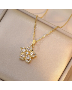 Wholesale Stainless Steel Necklace Sweet Bauhinia Zircon Inlaid Pendant Necklace