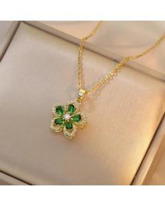 Wholesale Stainless Steel Necklace Sweet Bauhinia Zircon Inlaid Pendant Necklace