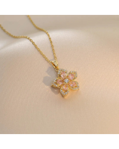 Wholesale Stainless Steel Necklace Sweet Bauhinia Zircon Inlaid Pendant Necklace