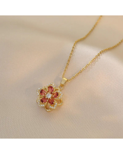 Wholesale Stainless Steel Necklace Sweet Bauhinia Zircon Inlaid Pendant Necklace