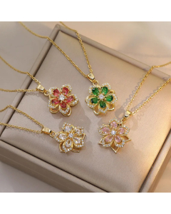 Wholesale Stainless Steel Necklace Sweet Bauhinia Zircon Inlaid Pendant Necklace