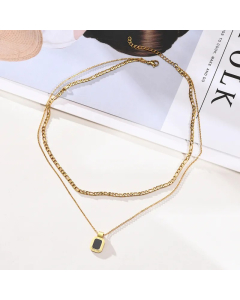 Lady Stripe Stainless Steel Titanium Steel Plating Inlay Shell Layered Necklaces