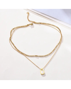 Lady Stripe Stainless Steel Titanium Steel Plating Inlay Shell Layered Necklaces