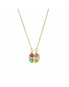 Sweet Simple Style Four Leaf Clover Heart Shape Titanium Steel Plating Inlay Zircon Necklace