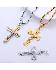 Retro Cross Titanium Steel Plating Pendant Necklace_colorza_2