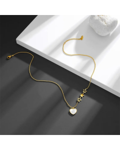 Glam Korean Style Pentagram Heart Shape Titanium Steel Plating Inlay Shell 18K Gold Plated Pendant Necklace