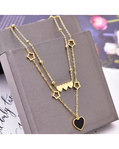 Luxurious Pentagram Heart Shape Titanium Steel Plating Inlay Shell 18K Gold Plated Pendant Necklace