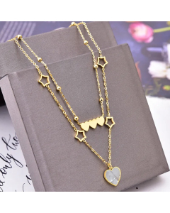 Luxurious Pentagram Heart Shape Titanium Steel Plating Inlay Shell 18K Gold Plated Pendant Necklace
