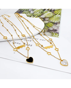 Luxurious Pentagram Heart Shape Titanium Steel Plating Inlay Shell 18K Gold Plated Pendant Necklace_colorza_4