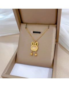 Gold Color Cartoon Style Rabbit Titanium Steel Plating Gold Plated Pendant Necklace