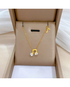 Gold Color Notes Titanium Steel Plating Inlay Artificial Gemstones Gold Plated Pendant Necklace