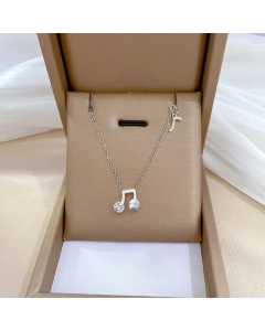 Steel Color Notes Titanium Steel Plating Inlay Artificial Gemstones Gold Plated Pendant Necklace
