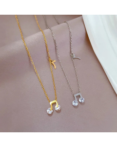 Cartoon Style Notes Titanium Steel Plating Inlay Artificial Gemstones Gold Plated Pendant Necklace