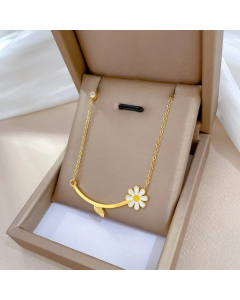 Gold Color Fariy Style Flower Titanium Steel Plating Gold Plated Pendant Necklace