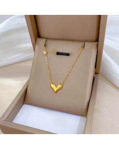 Gold Color Minimalism Heart Shape Titanium Steel Plating Inlay Zircon Gold Plated Pendant Necklace
