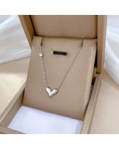 Steel Color Minimalism Heart Shape Titanium Steel Plating Inlay Zircon Gold Plated Pendant Necklace