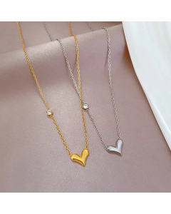 Minimalism Heart Shape Titanium Steel Plating Inlay Zircon Gold Plated Pendant Necklace