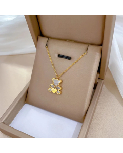 Gold Color Cartoon Style Bear Titanium Steel Plating Gold Plated Pendant Necklace