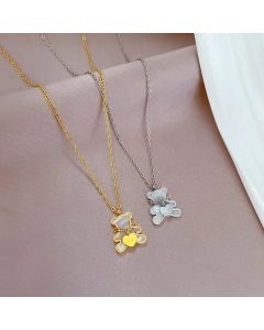 Cartoon Style Bear Titanium Steel Plating Gold Plated Pendant Necklace_colorza_1