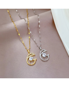 Basic Dolphin Stainless Steel Copper Inlay Artificial Gemstones Pendant Necklace