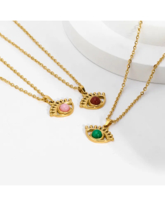 INS Style Eye Stainless Steel Plating Inlay Natural Stone 18K Gold Plated Pendant Necklace