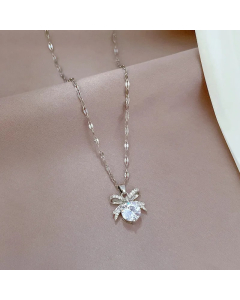 Steel Color Sweet Bow Knot Stainless Steel Copper Inlay Artificial Gemstones Pendant Necklace